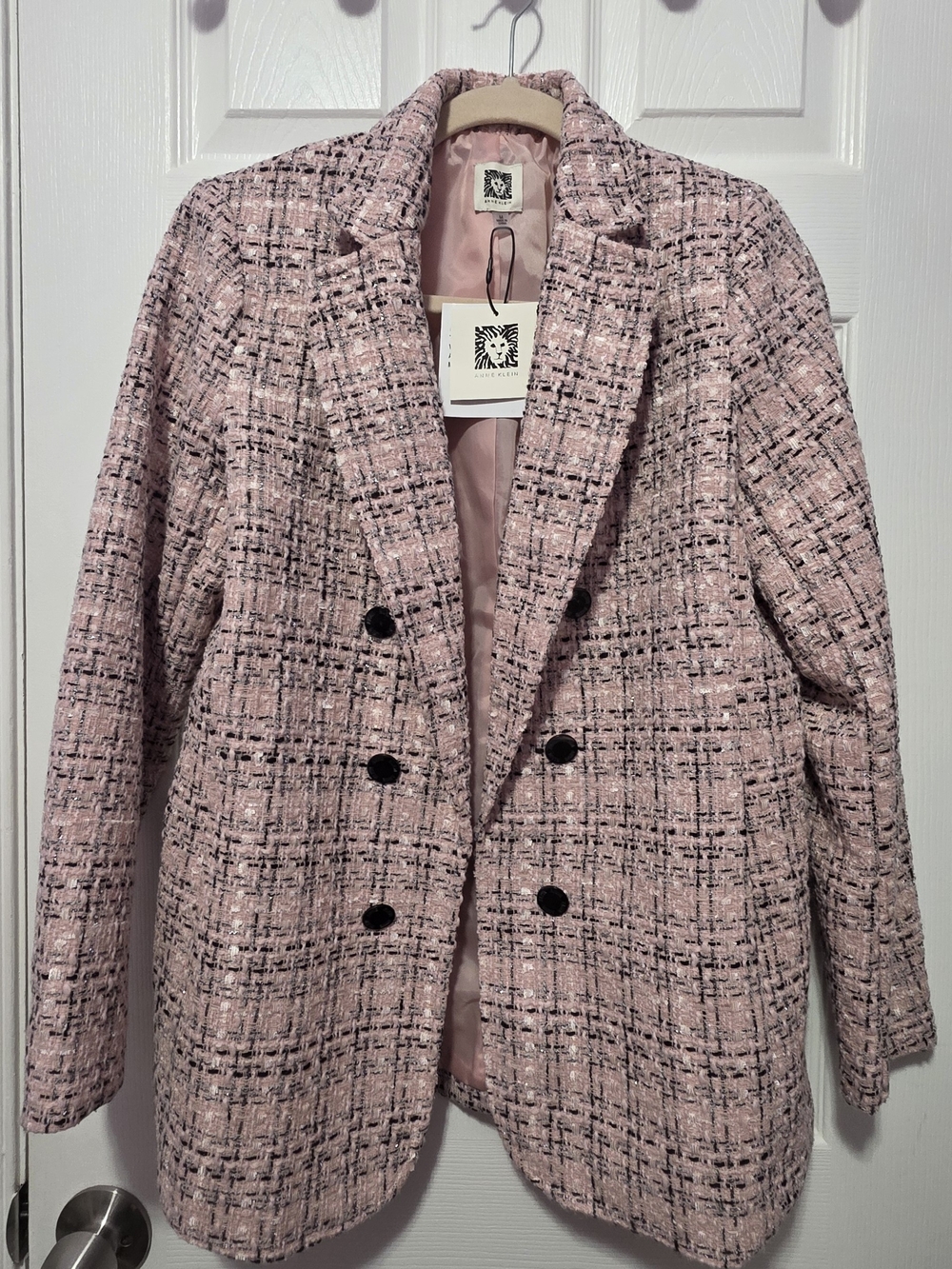 Anne Klein Pink Tweed Double-Breasted Blazer
